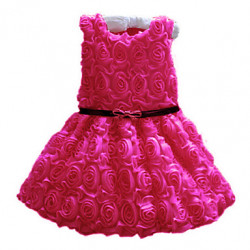 Girls Floral Print Soft Dress with Elegant Black Belt - Age 4-5 Years