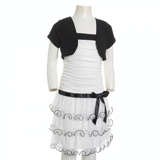 Classic Two-Piece Set - White Dress with Luxury Black Jacket