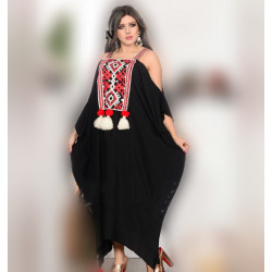 Black Dropped Shoulder Jalabiya - Premium Cotton (Free Size)