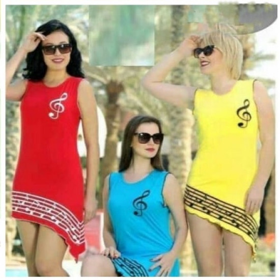 Music Print Stretch Cotton Nightgown - Free Size