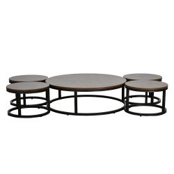 طقم طاولات خدمة دائرية 5 قطع خشبي بني غامق طقم طاولات خدمة دائرية 5 قطع خشبي بني غامق