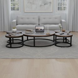 طقم طاولات خدمة دائرية 5 قطع خشبي بني غامق طقم طاولات خدمة دائرية 5 قطع خشبي بني غامق