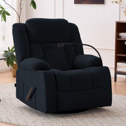 كرسي استرخاء هزاز دوار قماش بحامل جوال أسود كرسي استرخاء هزاز دوار قماش بحامل جوال أسود