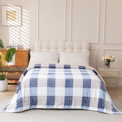 بطانية نيوم فرو فاخرة بملمس مخملي 200×230 سم - أزرق مربعات
