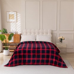 بطانية نيوم فرو فاخرة بملمس مخملي 200×230 سم - أحمر مربعات