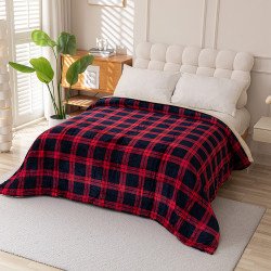 بطانية نيوم فرو فاخرة بملمس مخملي 200×230 سم - أحمر مربعات
