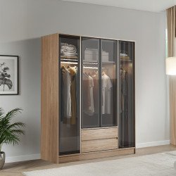 دولاب ملابس 4 باب زجاج مع إضاءة دولاب ملابس 4 باب زجاج مع إضاءة