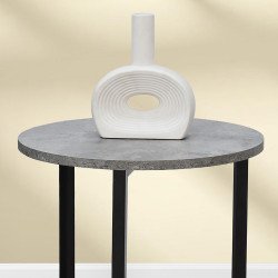 طاولة مفردة دائرية من الخشب والمعدن رمادي طاولة مفردة دائرية من الخشب والمعدن رمادي