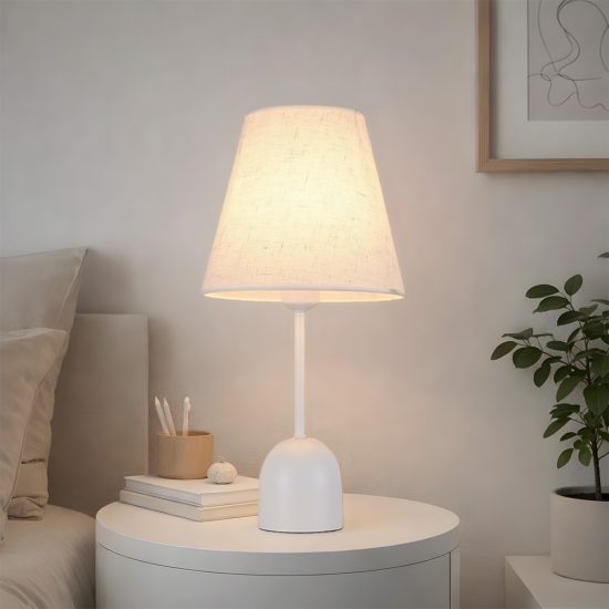 أباجورة طاولة معدنية تصميم أنيق أبيض