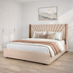 سرير خشبي بتنجيد مخملي فاخر 180×200سم سرير خشبي بتنجيد مخملي فاخر 180×200سم