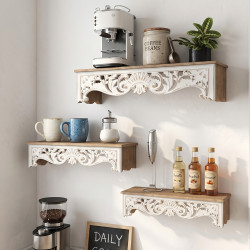 طقم رفوف جدارية 3 قطعة خشب تصميم ريفي - أبيض وخشبي طقم رفوف جدارية 3 قطعة خشب تصميم ريفي - أبيض وخشبي