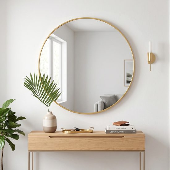 مرآة ديكور حائط دائرية بإطار ذهبي 80×80سم