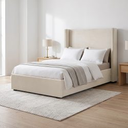 سرير خشبي بتنجيد مخملي عصري 120×200سم - بيج