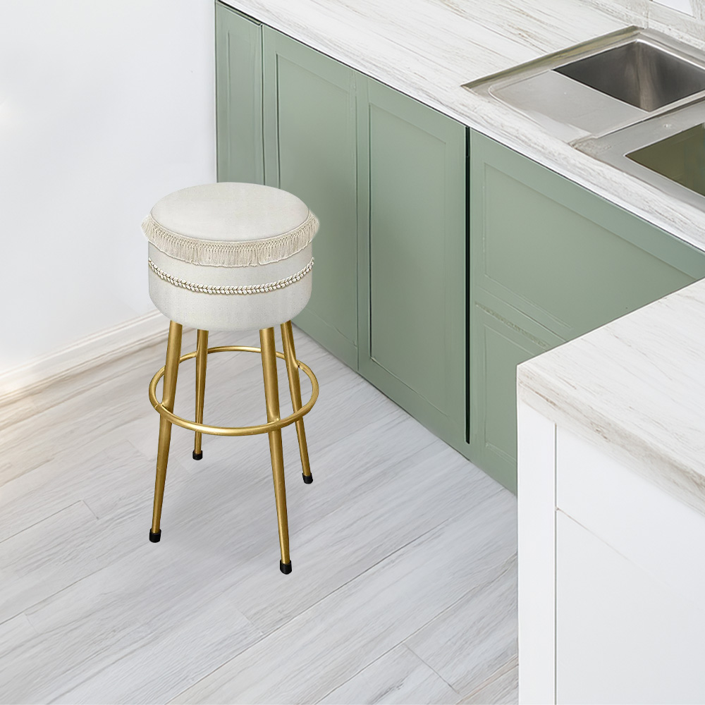 كرسي بار قماش ابيض × ذهبي كرسي بار قماش ابيض × ذهبي