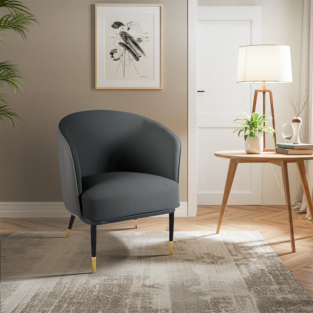 كرسي جانبي مفرد من المعدن والجلد رمادي كرسي جانبي مفرد من المعدن والجلد رمادي