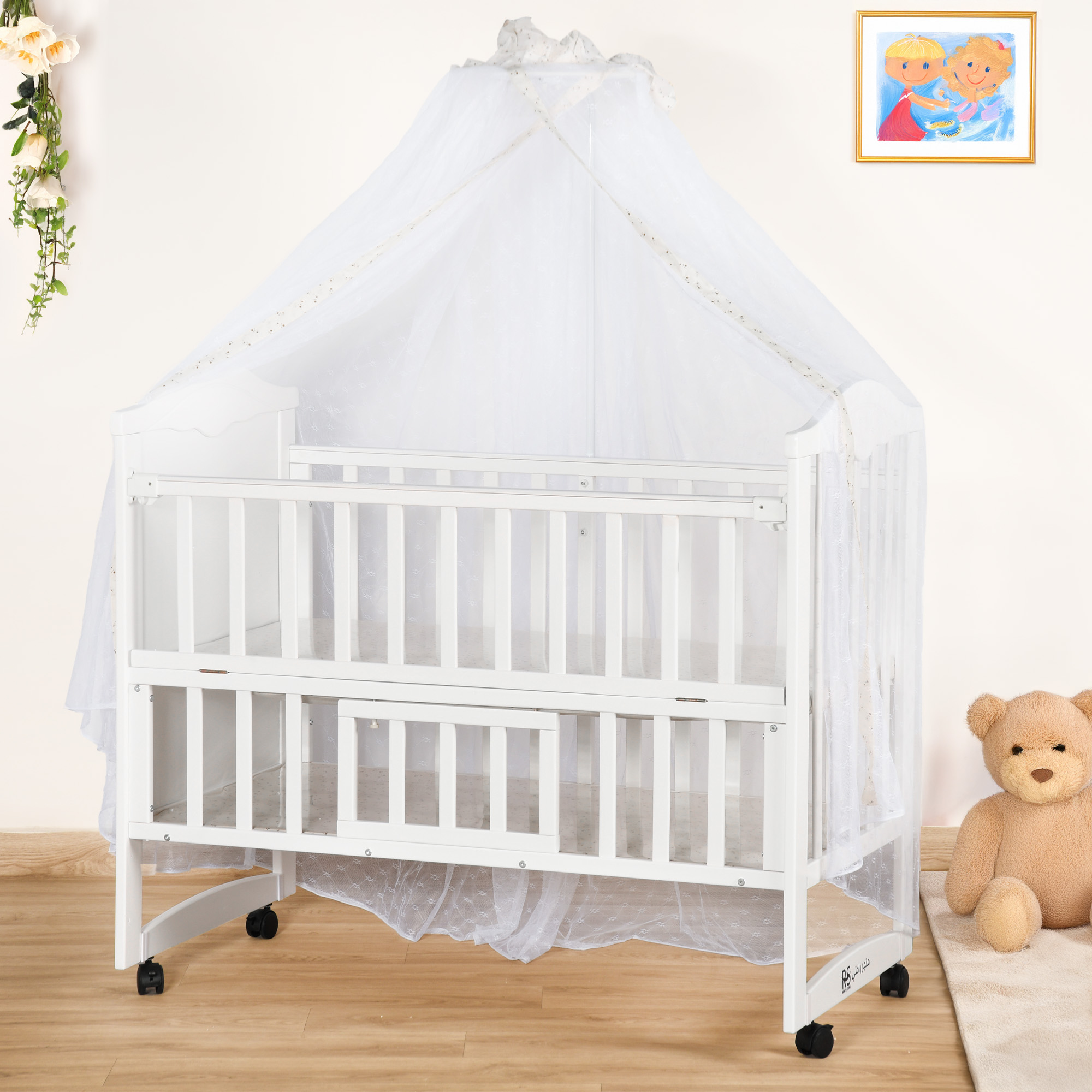 سرير أطفال بناموسية 2 دور من الخشب سرير أطفال بناموسية 2 دور من الخشب