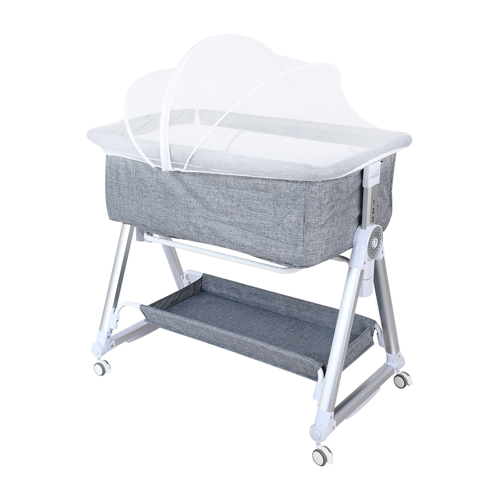 سرير أطفال بناموسية من القماش والمعدن رمادي سرير أطفال بناموسية من القماش والمعدن رمادي