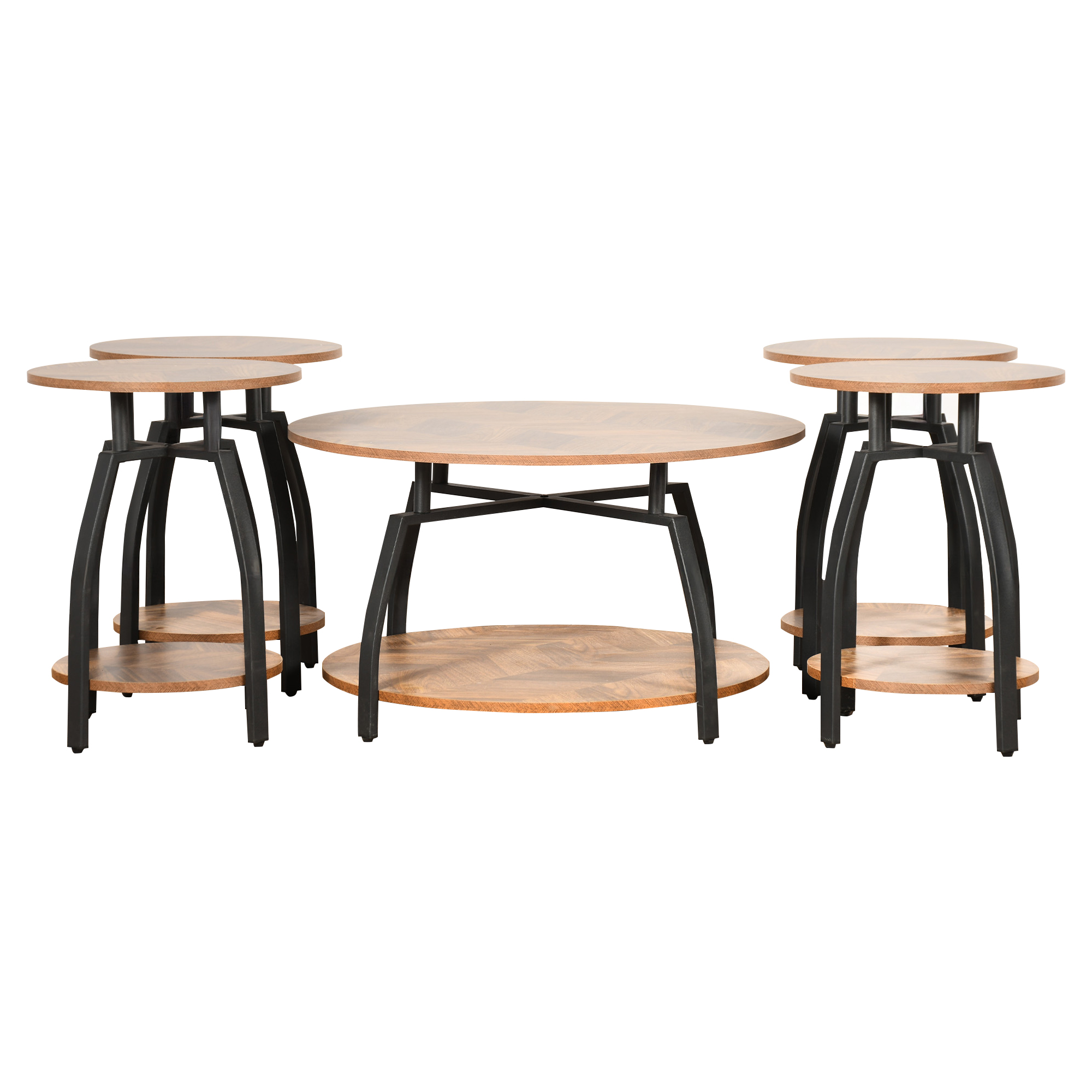 طقم طاولات خدمة 5 قطع من الخشب والمعدن طقم طاولات خدمة 5 قطع من الخشب والمعدن