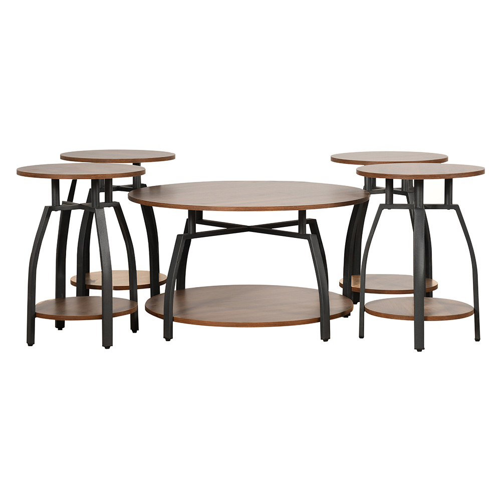 طقم طاولات خدمة 5 قطع من الخشب والمعدن طقم طاولات خدمة 5 قطع من الخشب والمعدن