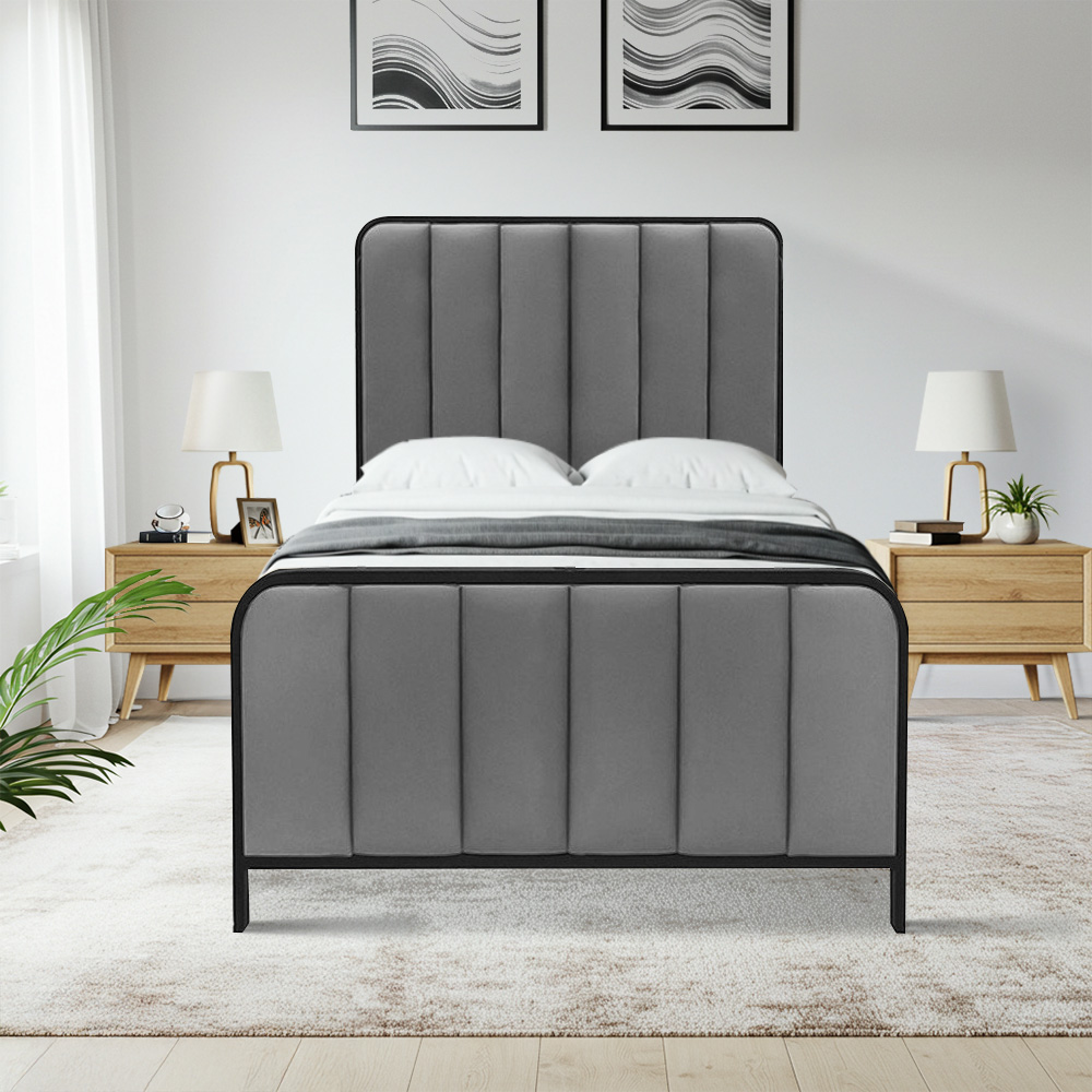 هيكل سرير معدني منجد رمادي غامق 120x200 سم هيكل سرير معدني منجد رمادي غامق 120x200 سم