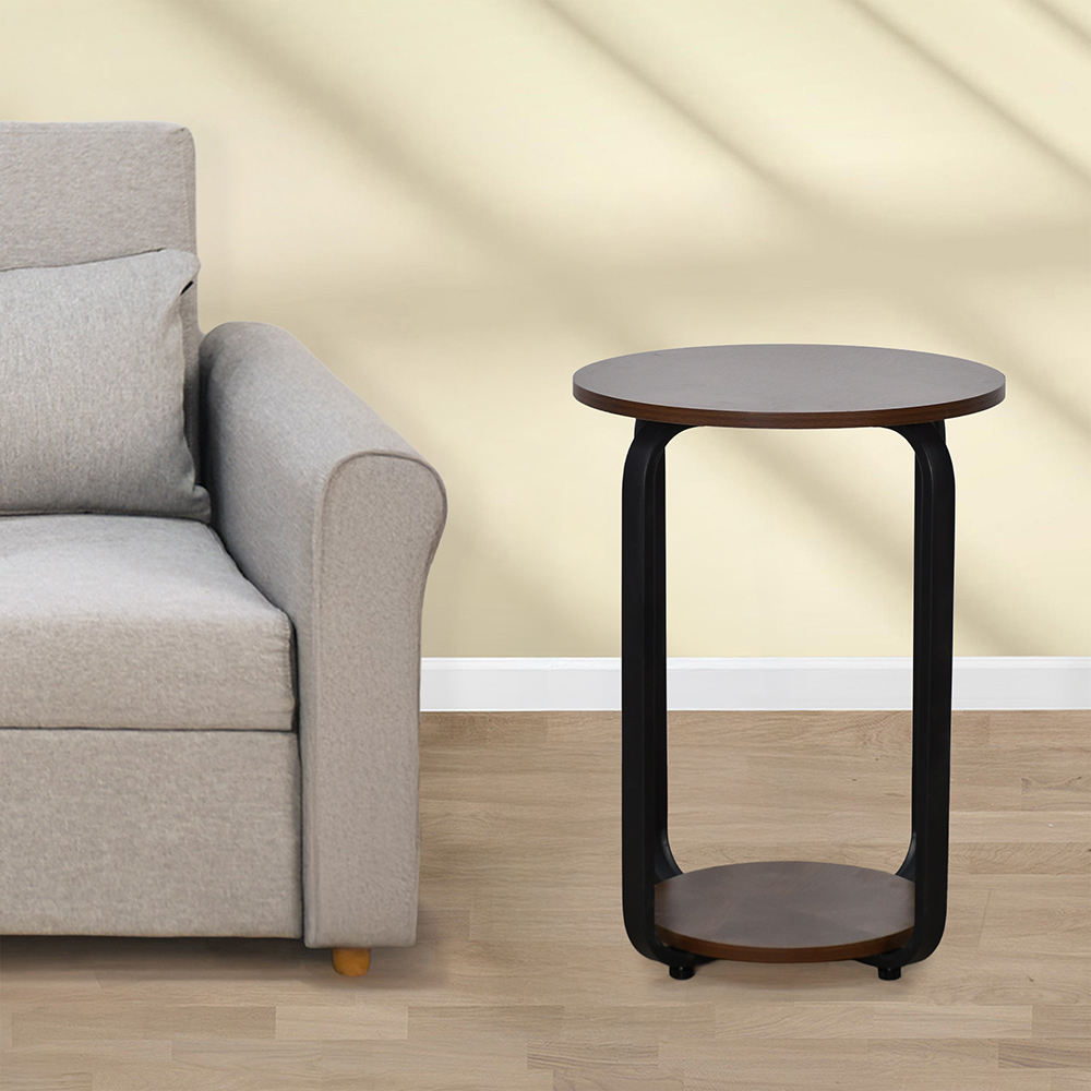 طاولة خدمة مفردة دائرية من الخشب بني غامق طاولة خدمة مفردة دائرية من الخشب بني غامق