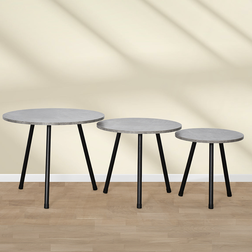 طقم طاولات خدمة 3 قطع من الخشب رمادي طقم طاولات خدمة 3 قطع من الخشب رمادي