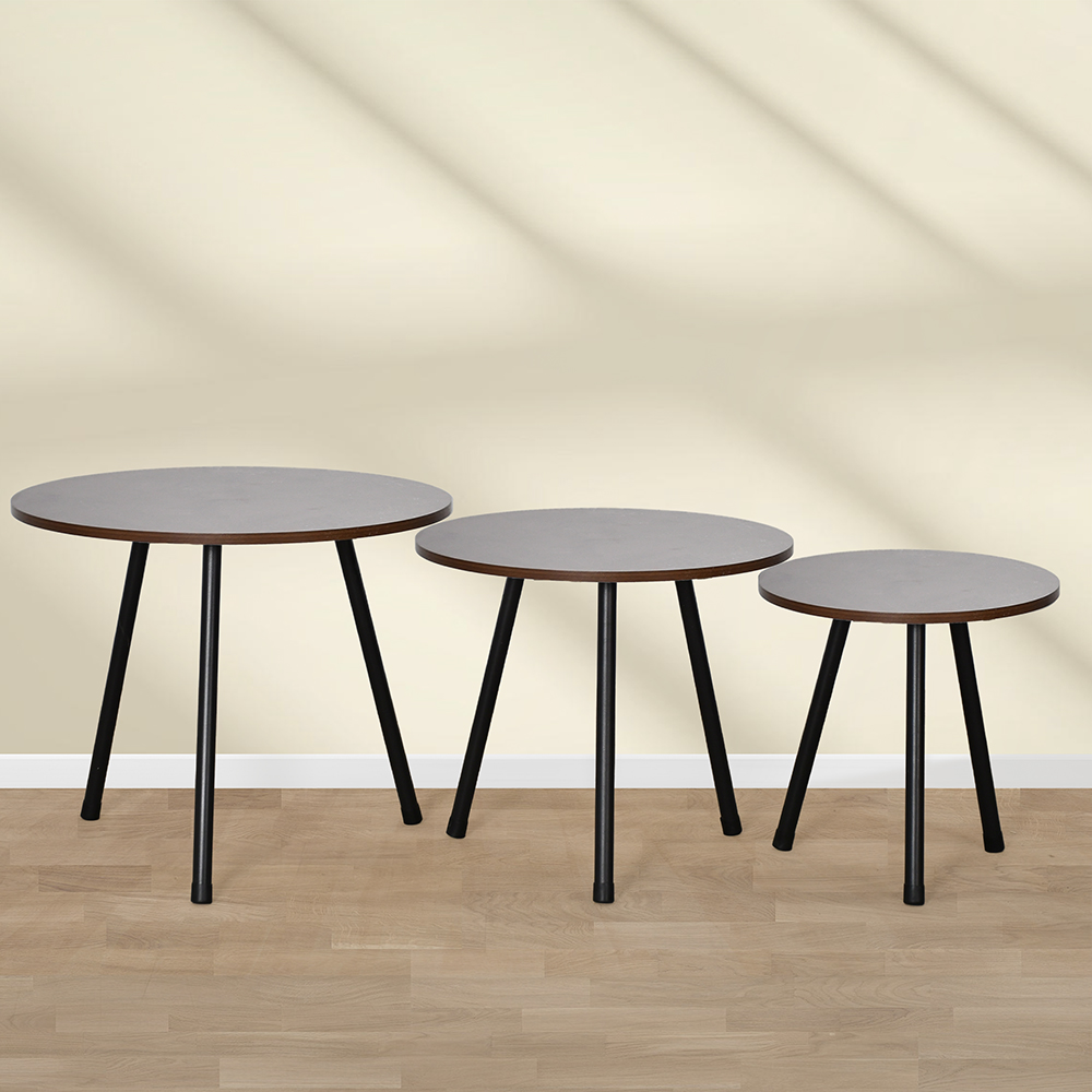 طقم طاولات خدمة 3 قطع من الخشب بني غامق طقم طاولات خدمة 3 قطع من الخشب بني غامق