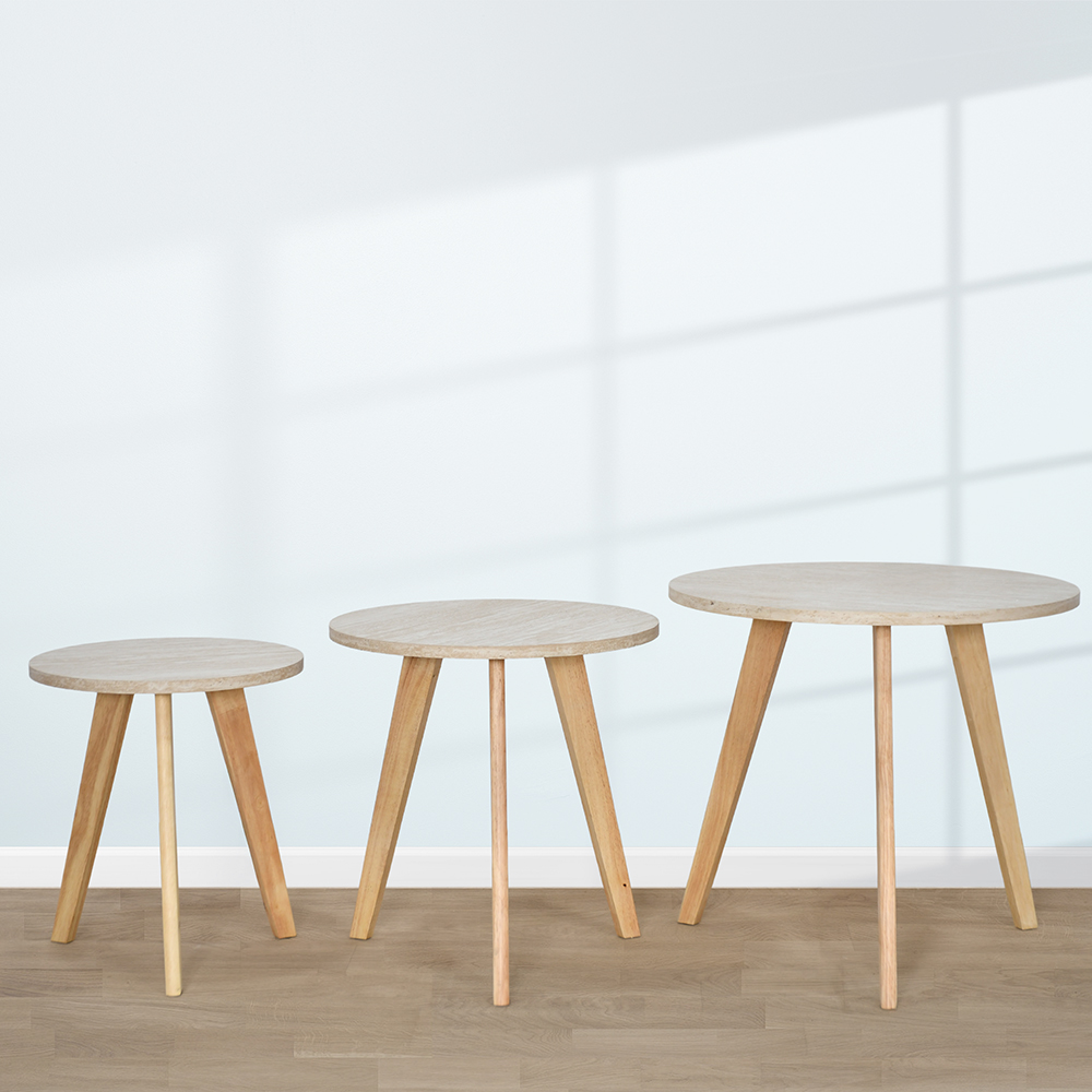 طقم طاولات خدمة من الخشب 3 قطع بيج طقم طاولات خدمة من الخشب 3 قطع بيج