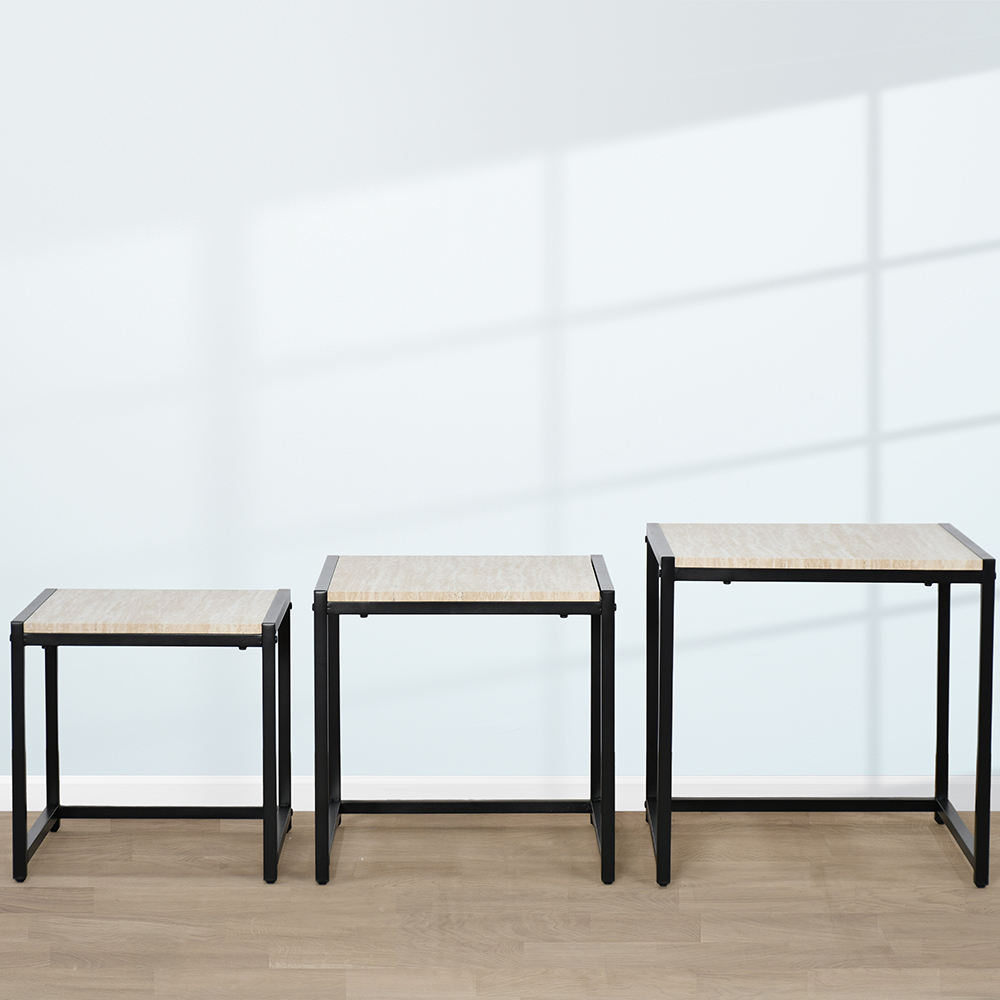 طقم طاولات خدمة من الخشب والمعدن 3 قطع طقم طاولات خدمة من الخشب والمعدن 3 قطع