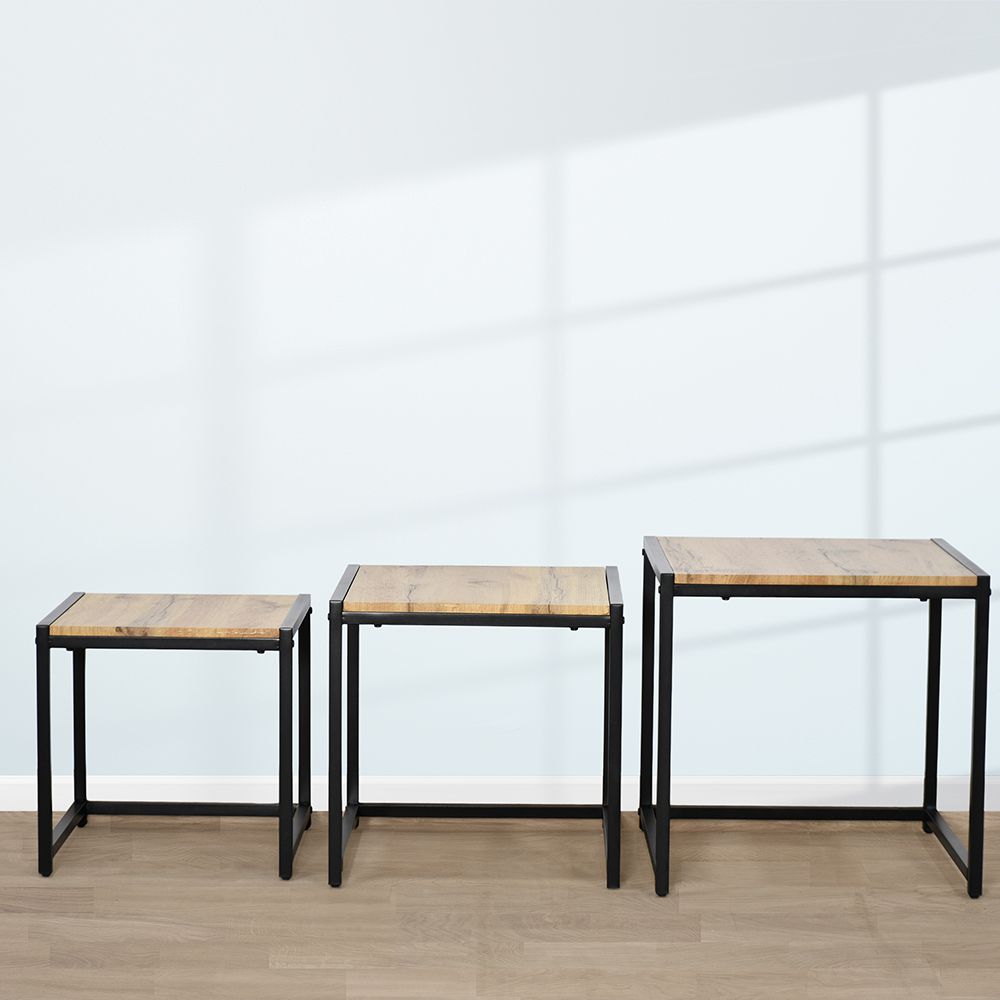 طقم طاولات خدمة من الخشب والمعدن 3 قطع طقم طاولات خدمة من الخشب والمعدن 3 قطع