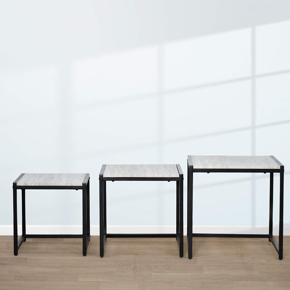 طقم طاولات خدمة من الخشب والمعدن 3 قطع طقم طاولات خدمة من الخشب والمعدن 3 قطع