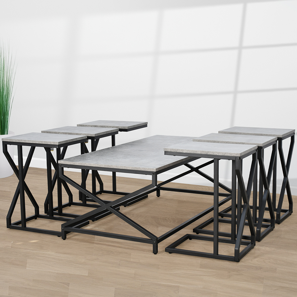 طقم طاولات خدمة 7 قطع من الخشب رمادي طقم طاولات خدمة 7 قطع من الخشب رمادي