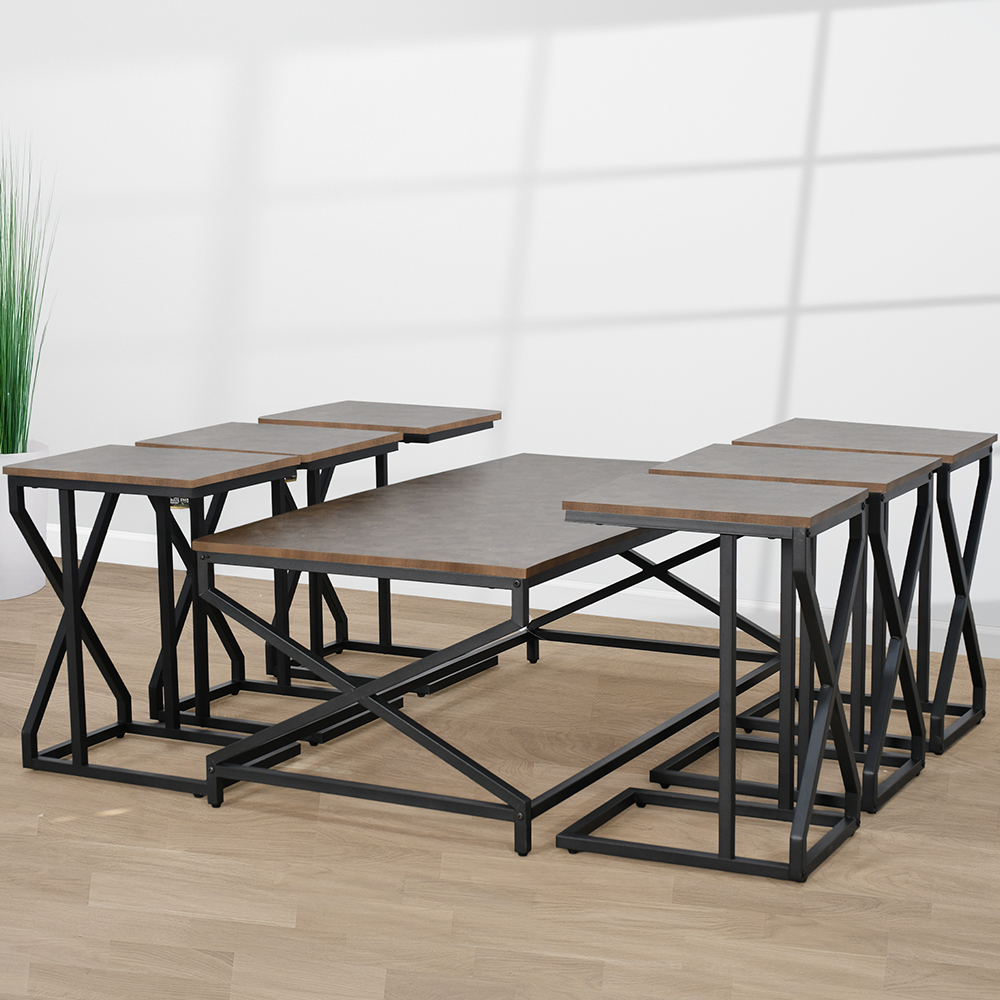 طقم طاولات خدمة 7 قطع من الخشب بني طقم طاولات خدمة 7 قطع من الخشب بني