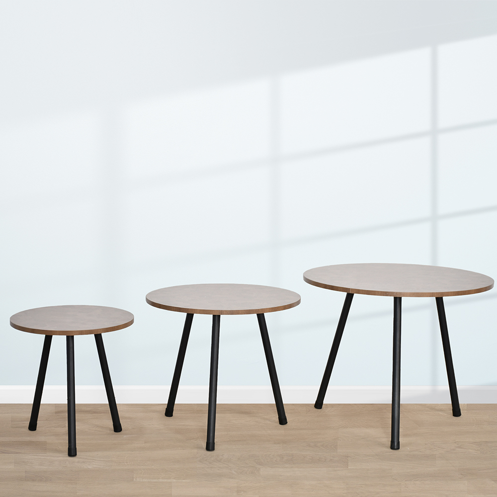 طقم طاولات خدمة خشب بأرجل معدنية 3 قطع بني طقم طاولات خدمة خشب بأرجل معدنية 3 قطع بني