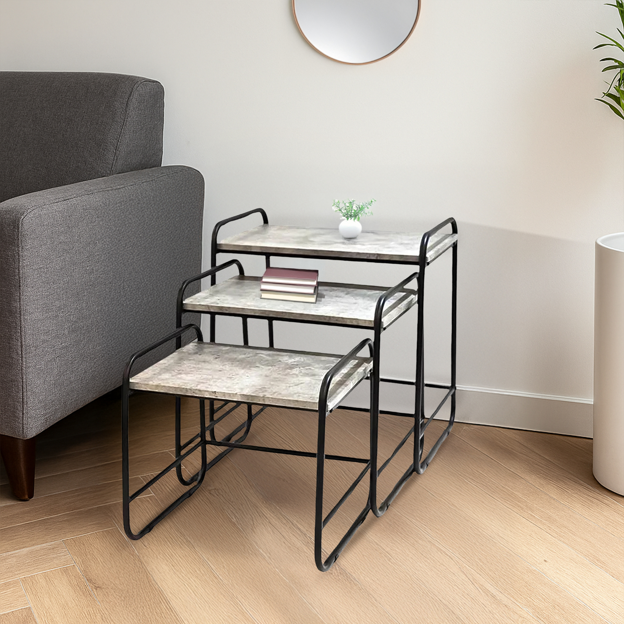 طقم طاولات خدمة 3 قطع رمادي طقم طاولات خدمة 3 قطع رمادي