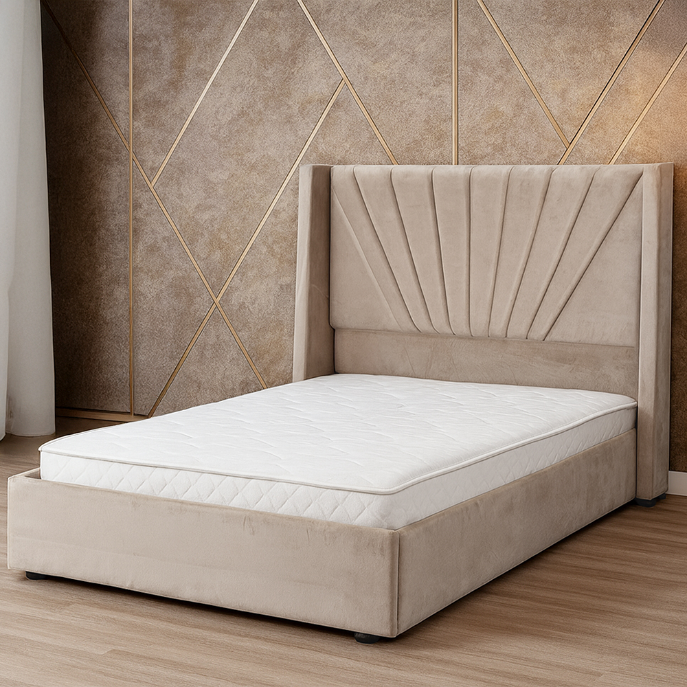 سرير خشبي بتنجيد مخملي عصري 140×200سم سرير خشبي بتنجيد مخملي عصري 140×200سم
