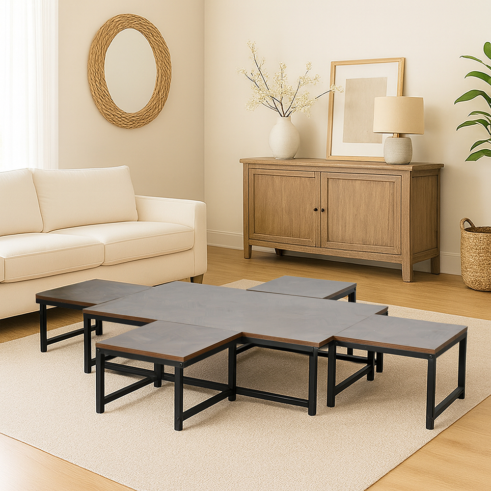 طقم طاولات خدمة 5 قطع خشبي بني غامق طقم طاولات خدمة 5 قطع خشبي بني غامق