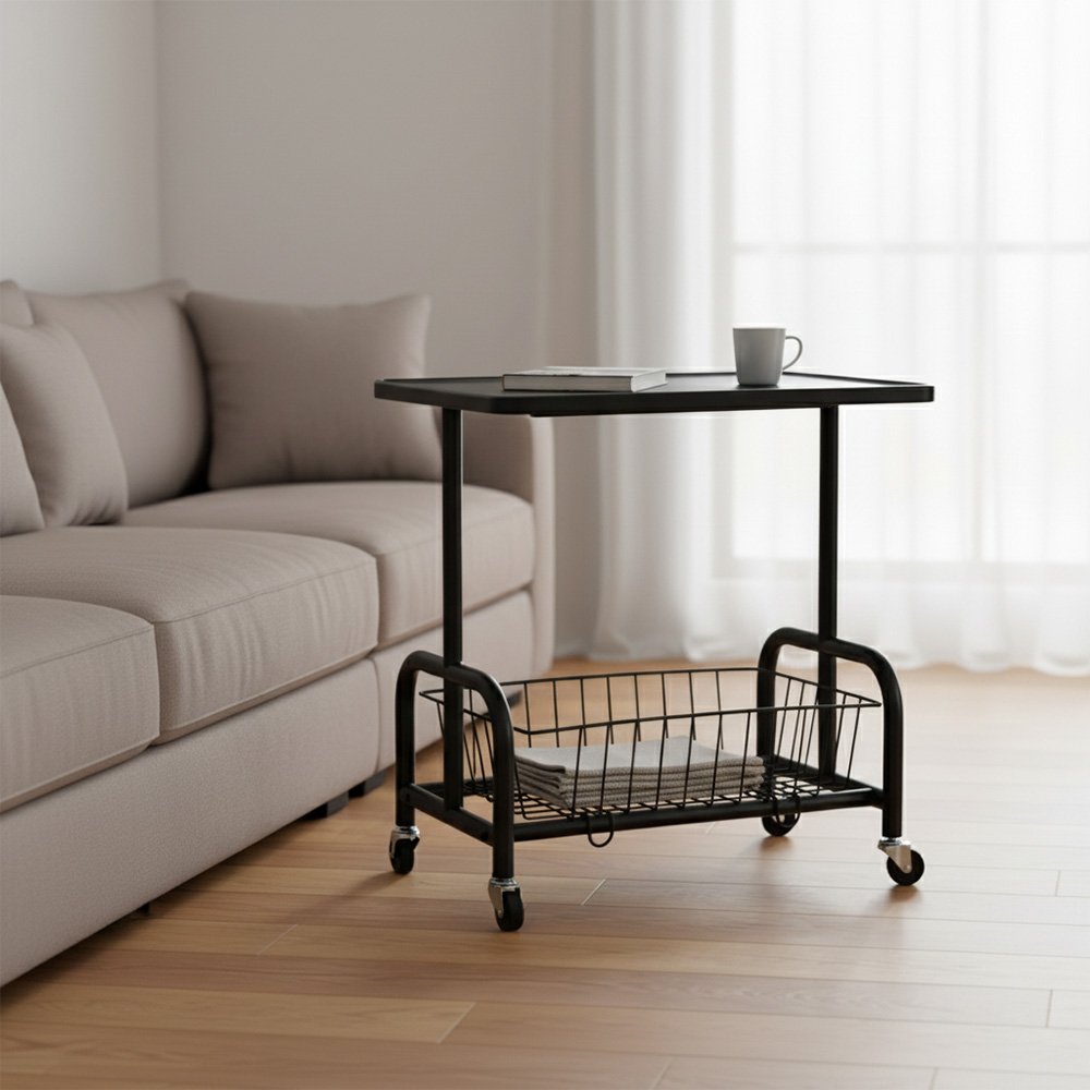 عربة تقديم سطح خشبي مع رف تخزين معدني عربة تقديم سطح خشبي مع رف تخزين معدني