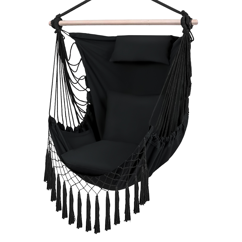 أرجوحة قماشية مع وسائد أسود أرجوحة قماشية مع وسائد أسود