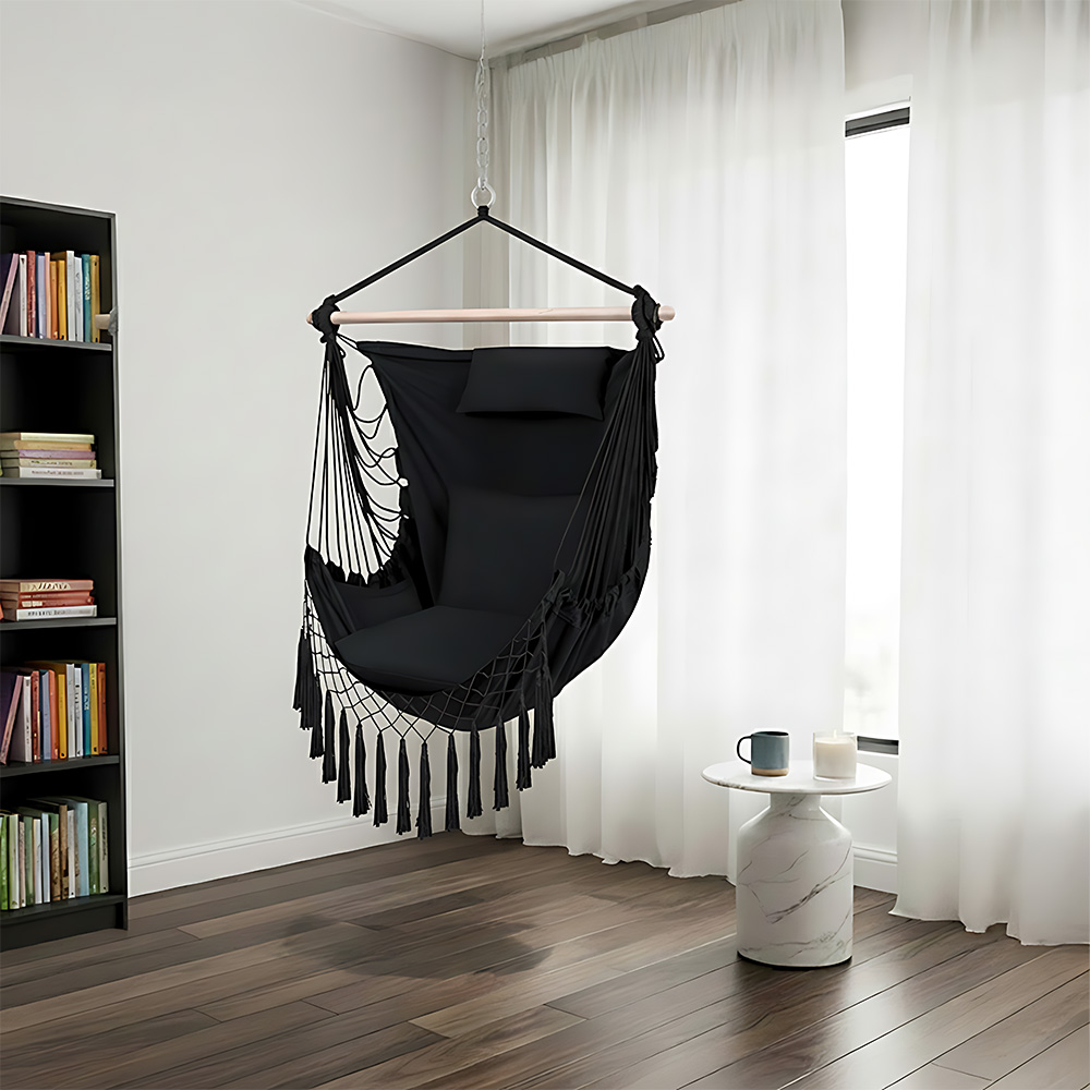 أرجوحة قماشية مع وسائد أسود أرجوحة قماشية مع وسائد أسود