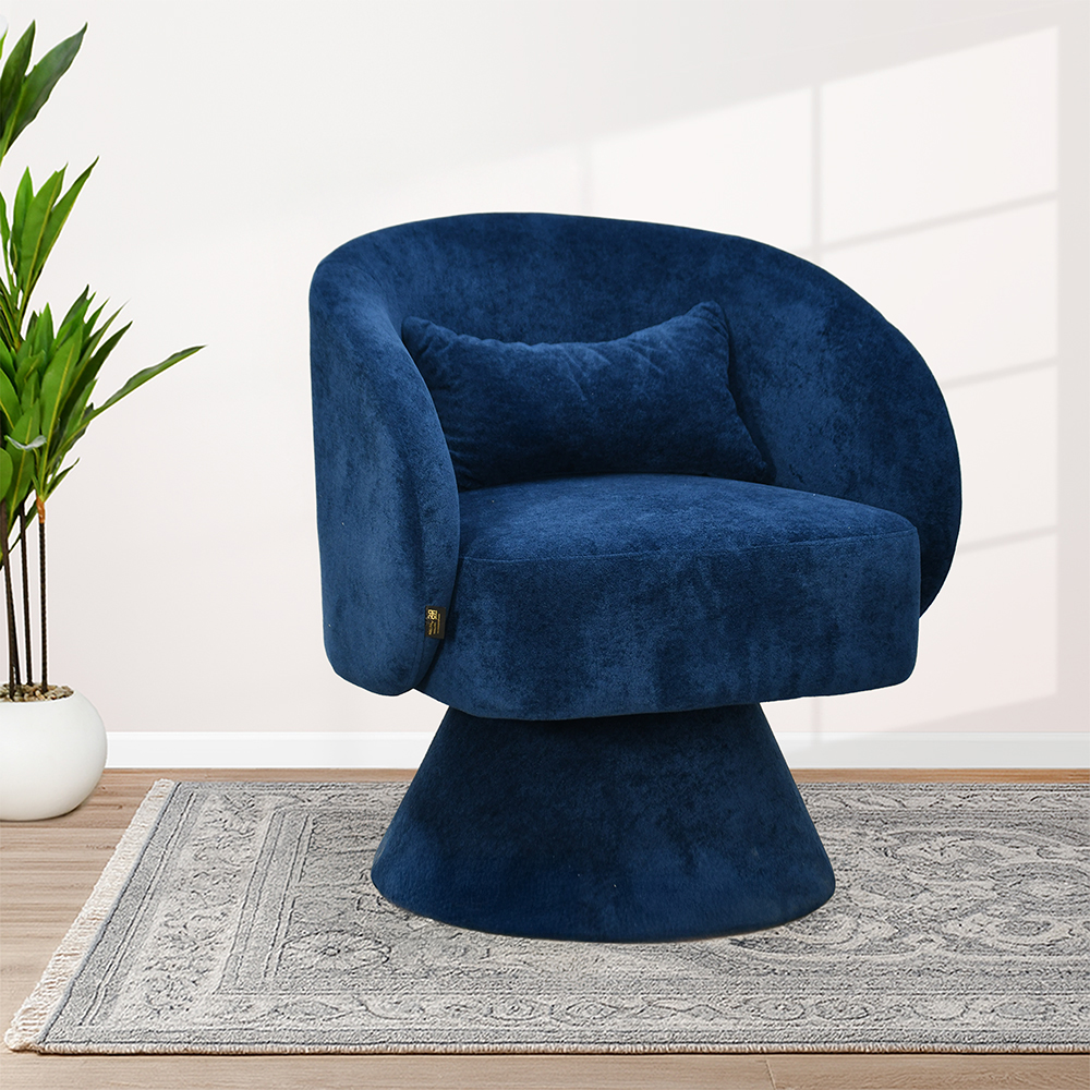 كرسي مفرد دوار فاخر قماشي أزرق كرسي مفرد دوار فاخر قماشي أزرق
