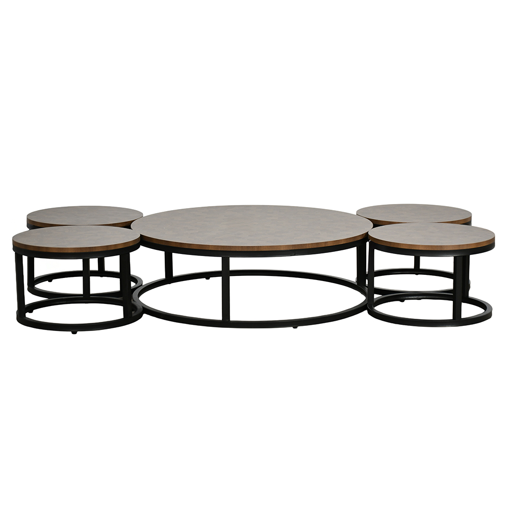 طقم طاولات خدمة دائرية 5 قطع خشبي بني طقم طاولات خدمة دائرية 5 قطع خشبي بني