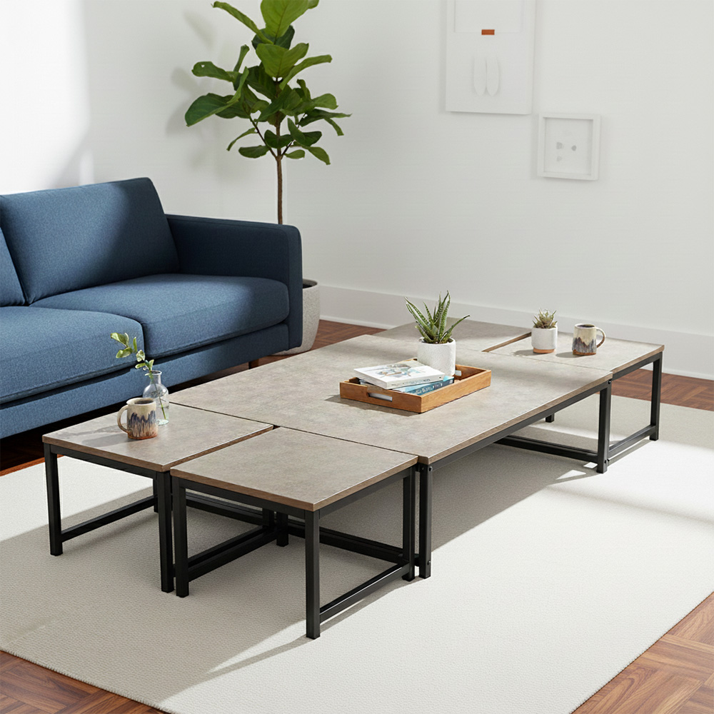 طقم طاولات خدمة 5 قطع خشبي مع قاعدة معدنية طقم طاولات خدمة 5 قطع خشبي مع قاعدة معدنية