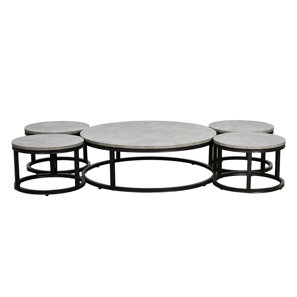 طقم طاولات خدمة دائرية 5 قطع خشبي رمادي طقم طاولات خدمة دائرية 5 قطع خشبي رمادي