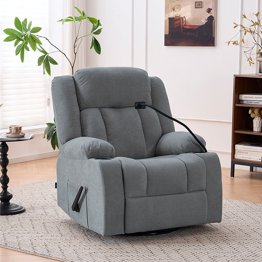 كرسي استرخاء هزاز دوار قماش بحامل جوال رمادي غامق كرسي استرخاء هزاز دوار قماش بحامل جوال رمادي غامق