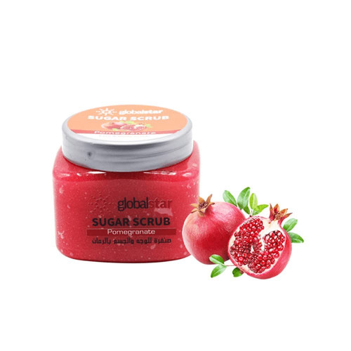 Global Star Sugar Scrub with Pomegranate – Advanced Face & Body Whitening, Polishing & Blackheads Removal Treatment – 600ml Bulk Size