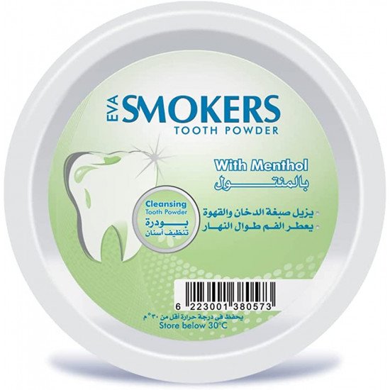Eva Smokers Tooth Powder with Menthol & Mint for Stain Removal & Whitening – 40g Eva Smokers Tooth Powder with Menthol & Mint for Stain Removal & Whitening – 40g