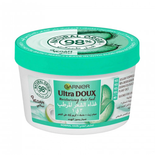 غارنييه ألترا دوكس Garnier Ultra Doux غذاء الشعر المرطب 3 في 1 بالصبار وجوز الهند – 390 مل