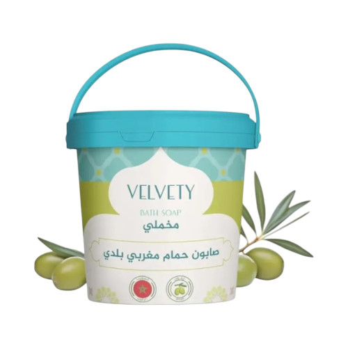 صابون مغربي بلدي مخملي فيلفيتي Velvety بزيت الزيتون وزبدة الشيا - 1000 جرام صابون مغربي بلدي مخملي فيلفيتي Velvety بزيت الزيتون وزبدة الشيا - 1000 جرام