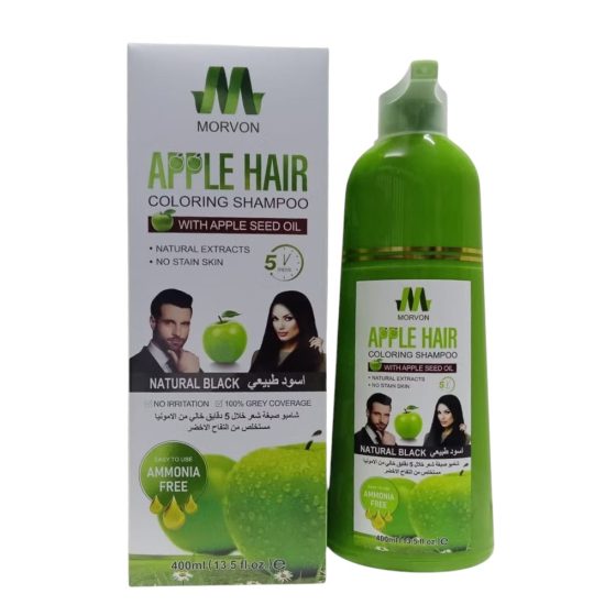 Morvon Ammonia-Free Apple Seed Oil Natural Black Hair Coloring Shampoo – 400ml